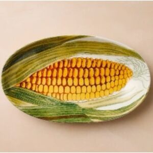 John Derian NWT 39oz Stoneware Corn Oval Serving Bowl In Yellow & Green